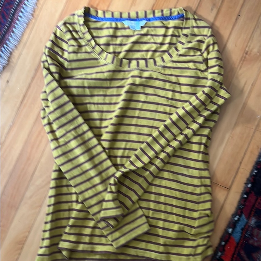 Boden Mustard and Brown Stripe Long Sleeve Top